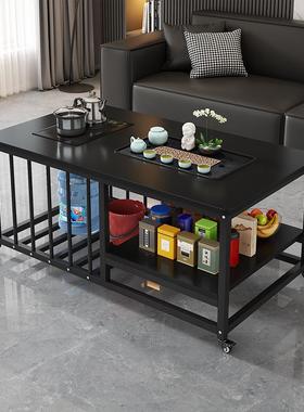桌移动带茶轮简几不锈钢中式收纳茶台易带烧水壶茶桌LKB茶全套一