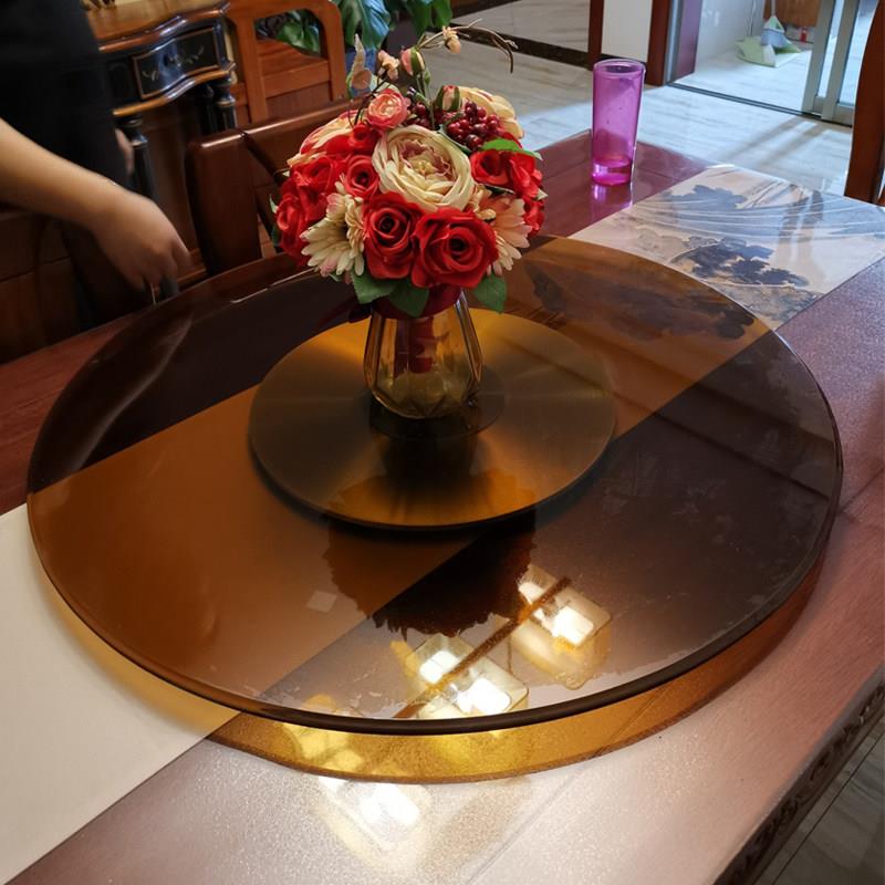 餐桌茶色转盘钢化玻璃饭店大圆桌铝合金底座圆台实木桌面家用酒店图片