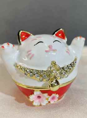金属珐琅彩手工艺品创意抱抱猫招财猫小摆件饰品戒指收纳盒