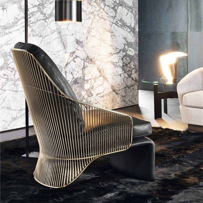 意大利设计师单人沙发家具轻奢现代洽谈接待椅不锈钢布艺休闲座椅