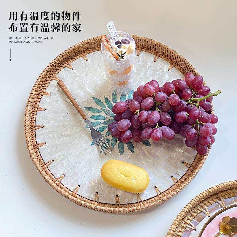 工藤编厅贝壳彩色手纳圆形家用CEJ客厅轻奢野餐果篮糖果餐高收级
