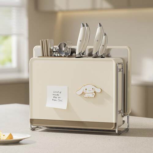 Wall-mounted stainless steel knife rack with cutting board a