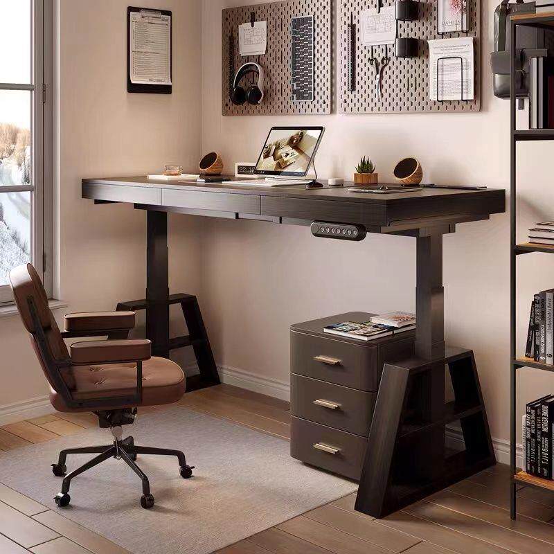 智能桌升降桌意极简色实木式电脑家用办公电动升降书桌网黑红款