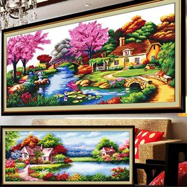 梦幻家园十字绣成品机绣欧式花园小屋 大幅客厅卧室挂画风景