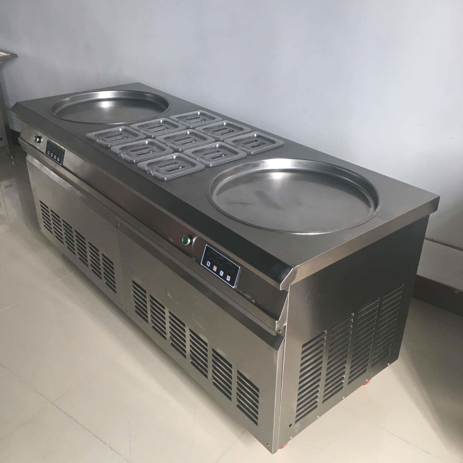 智能双圆锅带9桶炒冰炒冰淇淋卷机泰式炒酸奶机Friedicemachine