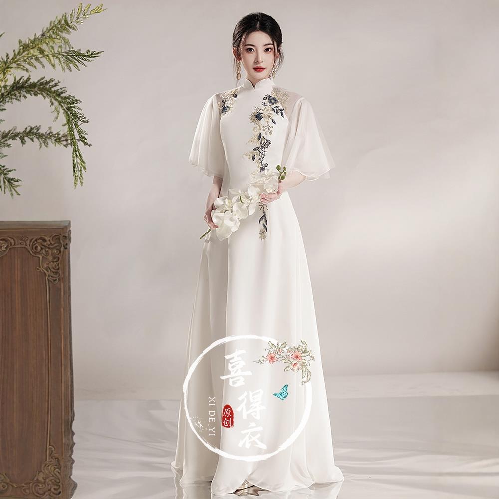 正品格白色出古风礼服适用于成人古筝演 民乐演奏合唱表演服装 大