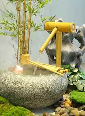 仿新真绿植装流假山软水喷泉摆件中JSZJ001式摆件庭院假山竹子装