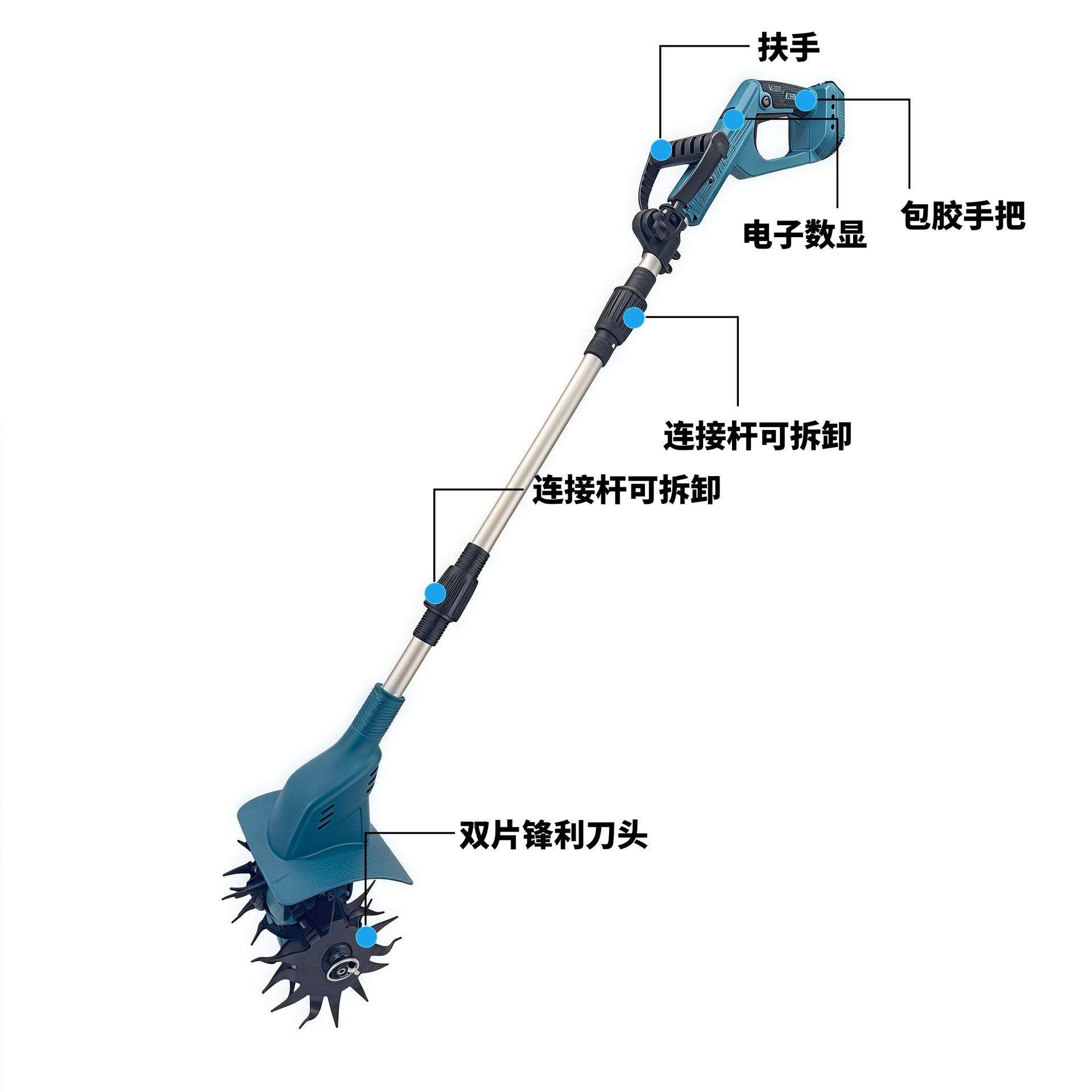 无刷三段折叠数显手持锂电微耕机农用翻地机小型电动锄头挖土松土
