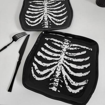 坏血统骷髅哥特原创陶瓷早餐盘子Goth暗黑万圣节亚文化酒吧摆件碟