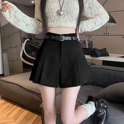 秋冬大码胖mm黑色阔脚裤高腰外穿灯芯绒A字百褶短裤休闲靴裤定制