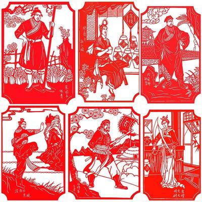 水浒108将全套剪纸样稿传统人物刻纸底稿电子版