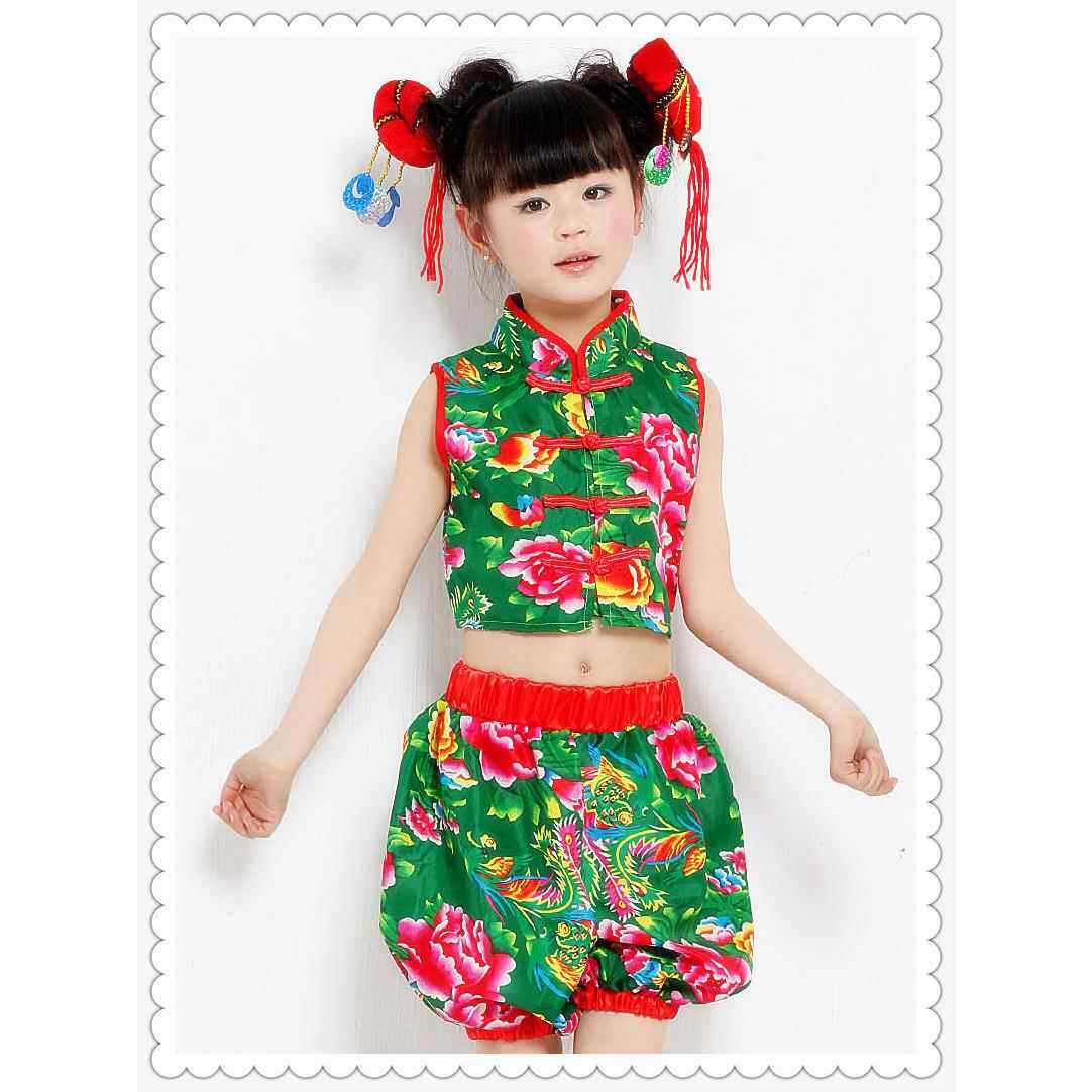 新款六一童演服夏布女东儿北大花演表出服秧歌服舞蹈服装民族风灯