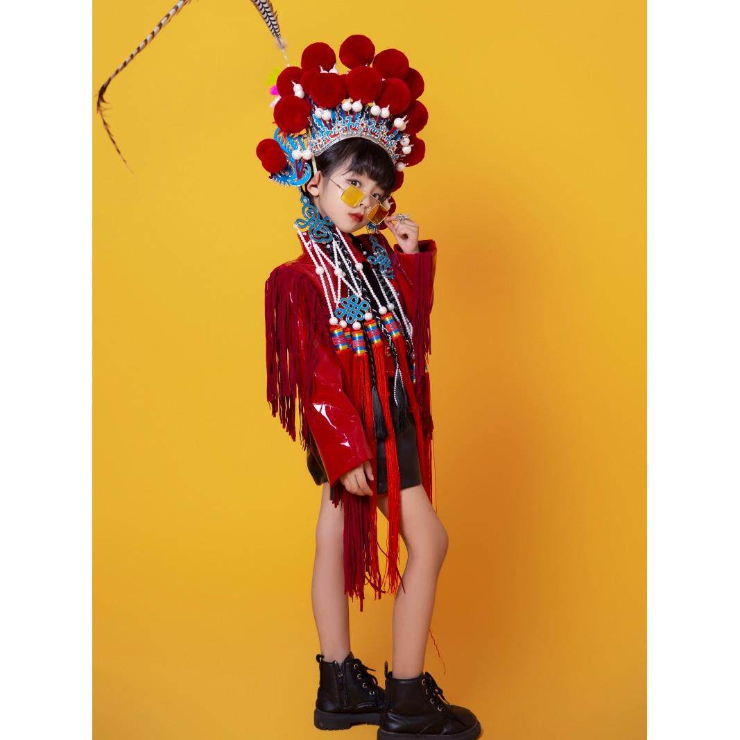 正品女孩红色中表式国风模特t童车模特t台卧托虎藏龙演服台装工作