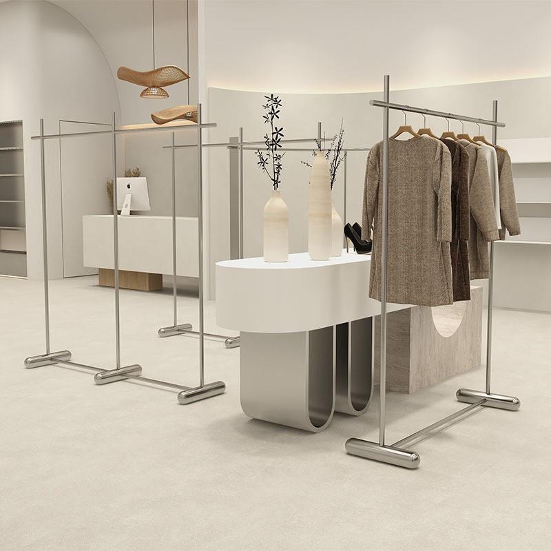 女装服装店展示架货架陈列道具不锈钢衣架拉丝银挂衣杆落地展示架
