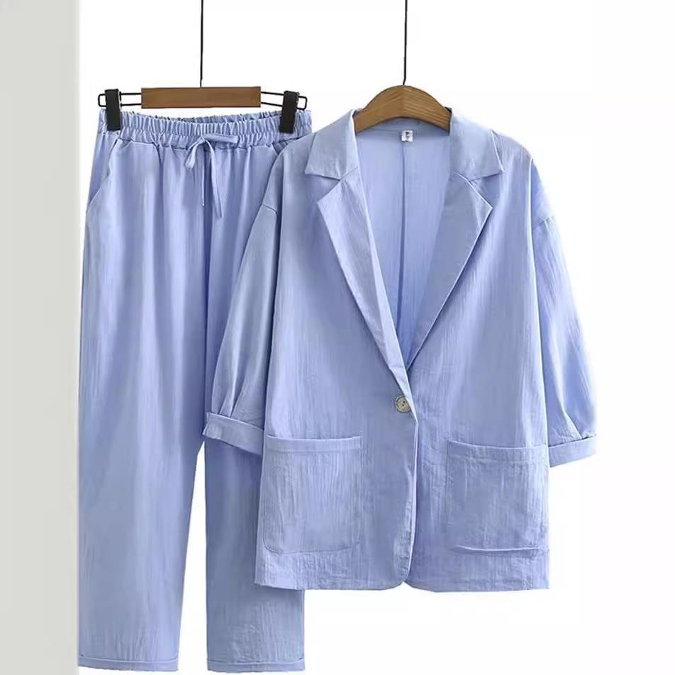 Womens autumn commuter suits cotton and linen jackets pants