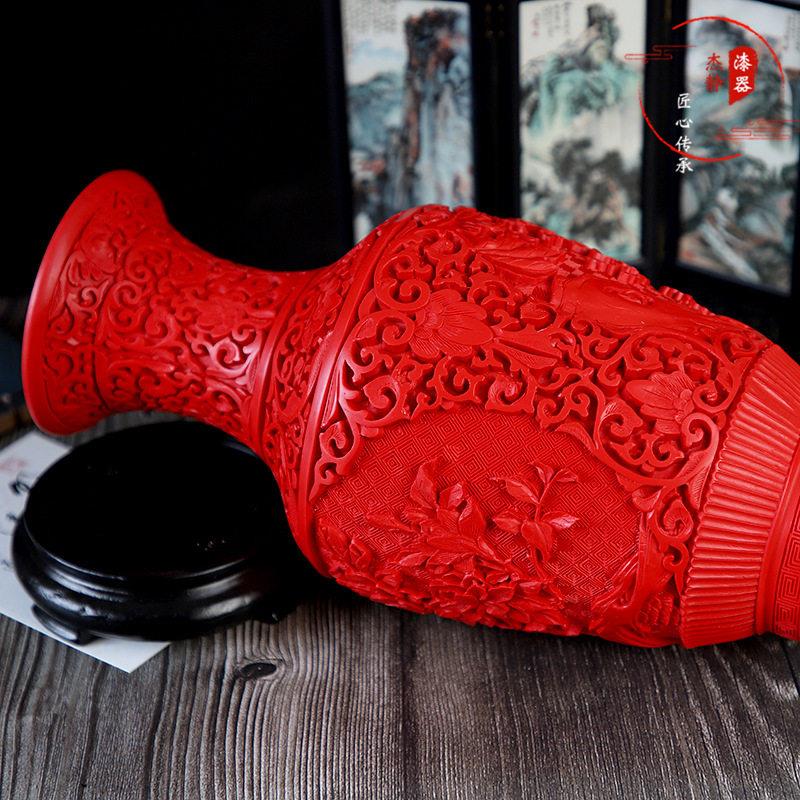 十二寸漆雕花扬州传统漆器家具装饰雕漆工艺品摆件文化纪念礼品