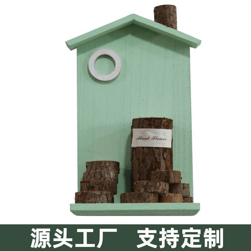 新款直销挂饰挂件欧式木屋壁挂花盆风格潮流木质工艺品家居创意