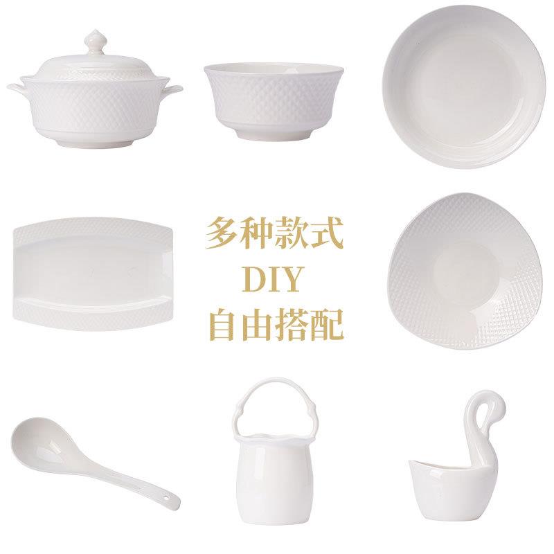 釉下彩陶瓷景德镇餐具源头工厂采购高白瓷描金碗碟套装骨瓷
