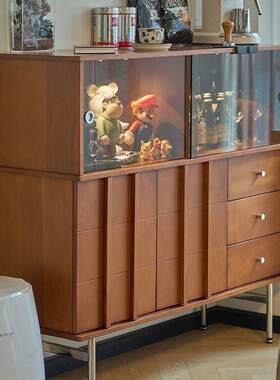 法玻式复古实柜木柜中子矮收纳餐边边柜璃酒柜客厅展示柜古斗DHP