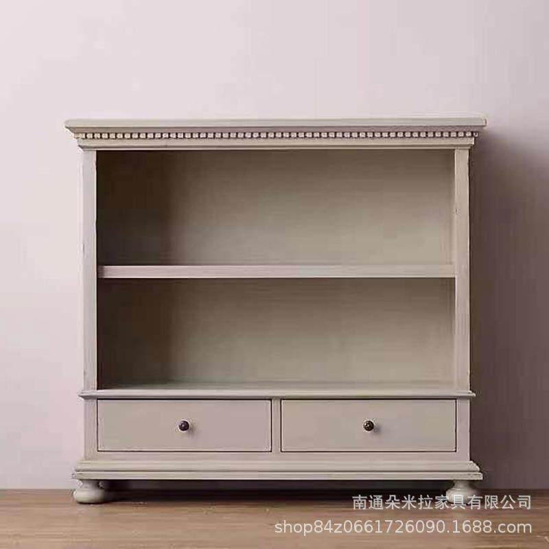 美式乡村复古白色儿童小书柜书房实木橡木书橱展示柜装饰柜