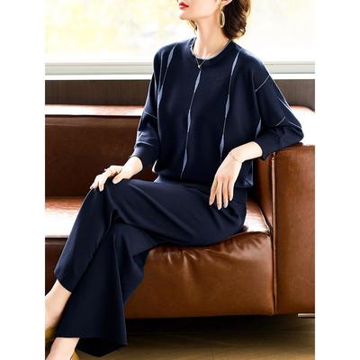 妈妈春装2025新款休闲运动套装中老年女春秋冰丝针织衫上衣两件套