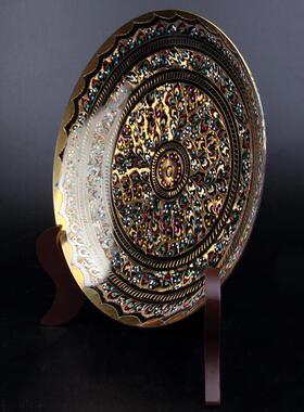 巴基斯坦铜器手工彩点墙壁挂盘家居酒店餐厅玄关仿古铜盘子摆件