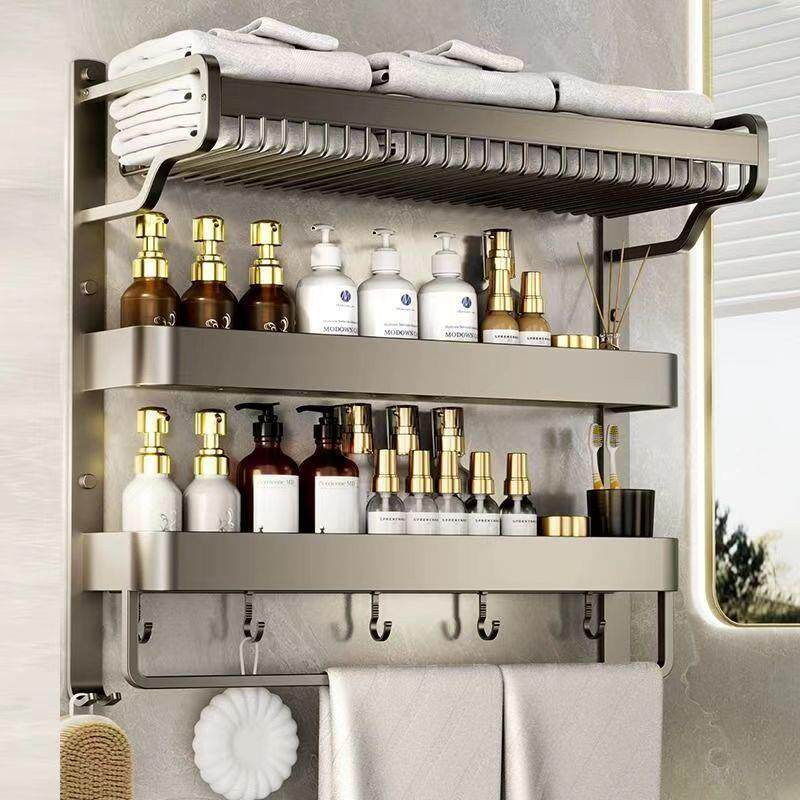 铝卫生间巾架SXR免打孔浴室网篮所置物架壁挂毛厕收纳太空黑色浴