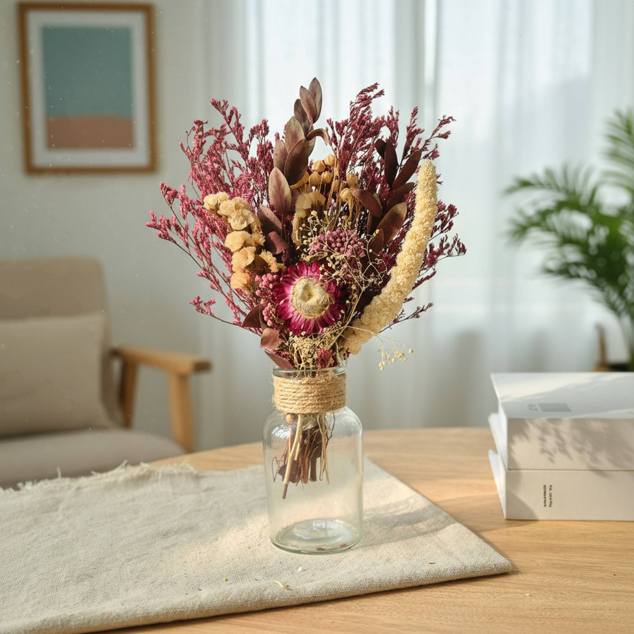 手工DIY永生花干花花束材料包麻绳玻璃瓶装饰礼物