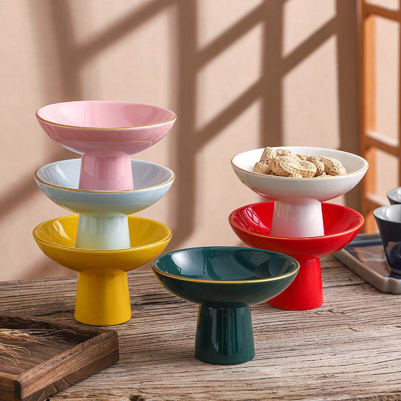 陶瓷高脚小吃碟 高颜值家用茶点水果盘子 零食点心干果坚果小味碟