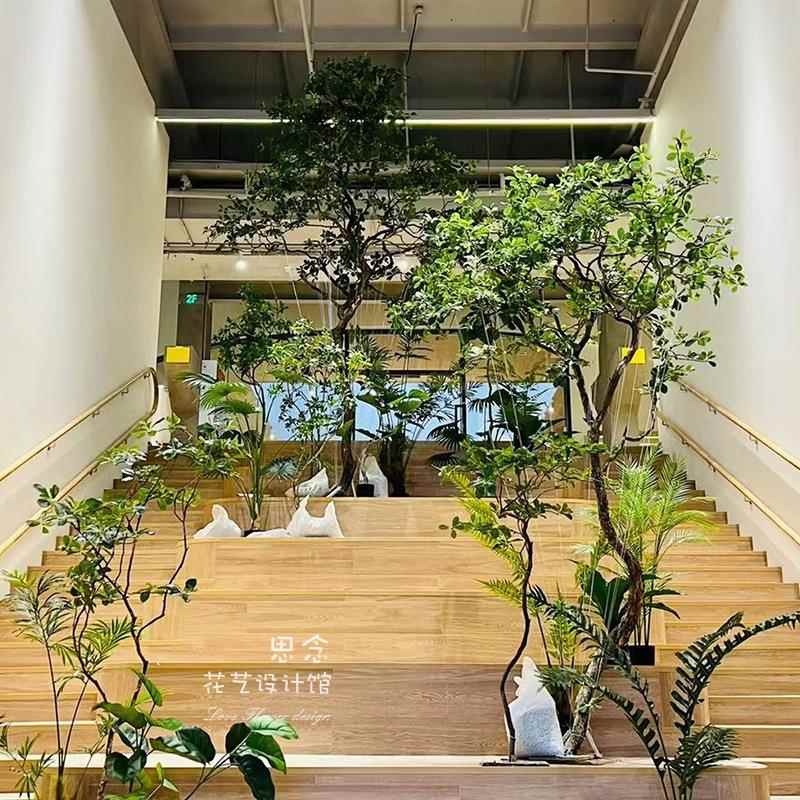 室内仿真树简约创意书店画廊展厅花艺软装布置装饰沉侵式设计
