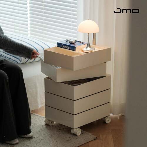 JMO设研所复古床头柜卧室收纳柜可移动床边柜多功能多层旋转柜子