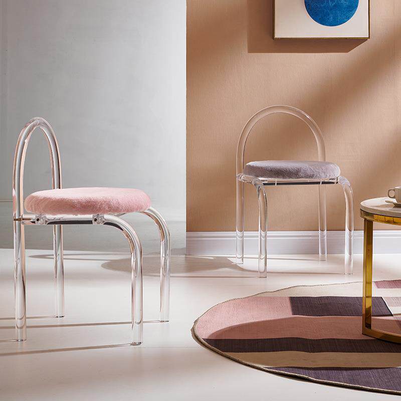 化妆椅餐椅中古风椅子北欧亚克力设计师透明梳妆凳水晶椅网红款