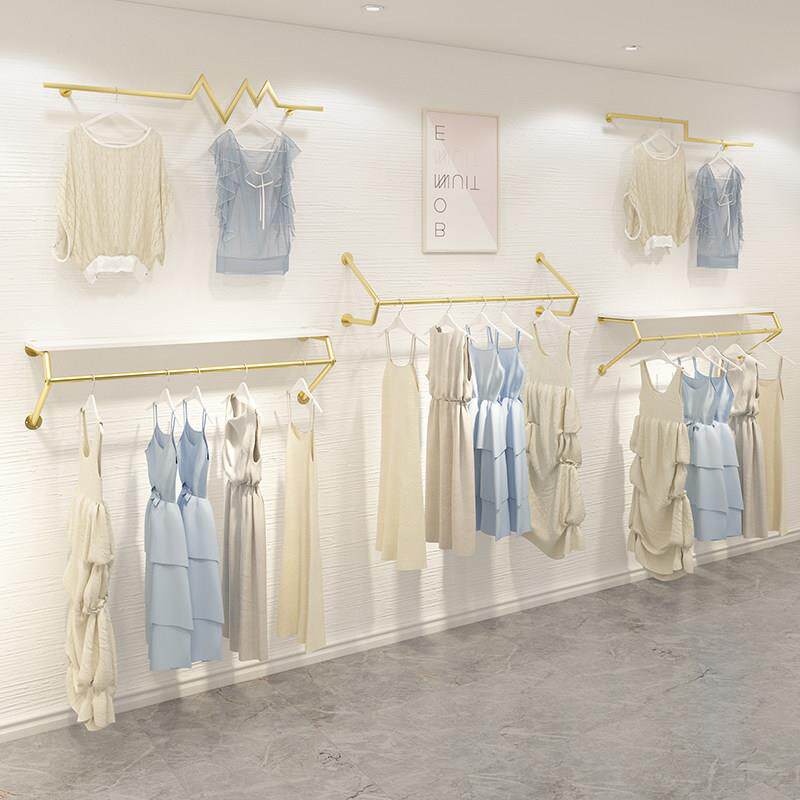 北欧金色服装店展示架衣架上墙正侧挂女装童装网红壁挂式货架组合
