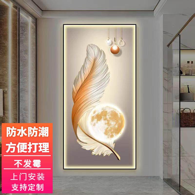 新款入户玄关装饰画 画羽毛寓意好晶瓷画 画现代简约高级感走廊过