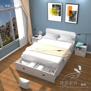 简约实木小户型箱尾带抽高屉储床物榻榻米床板式 双人单床NIK人1.2