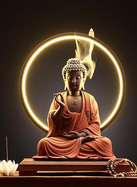 新中式如来佛像灯圈摆件陶瓷释迦摩尼客厅办公室创意玄关禅意装饰