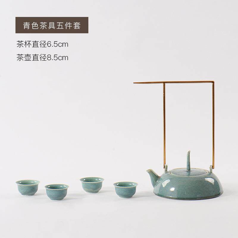 新中式禅意陶瓷功夫茶具套装翡绿茶壶茶杯托盘样板房软装饰品摆件