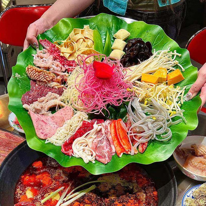 光玉大盘菜火锅店市井火锅拼盘云南手抓饭仿真荷叶摆盘特色碟餐具