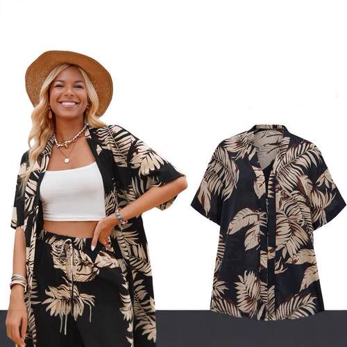 Womens Tropical Floral Print Twopiece Set Boho Casual Half