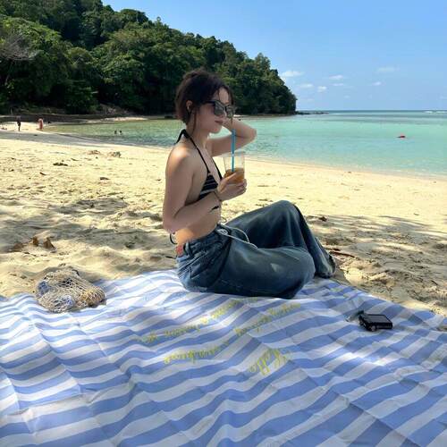 ins条纹沙滩垫防水防沙露营野餐垫海边旅游超轻可携式带地钉布垫