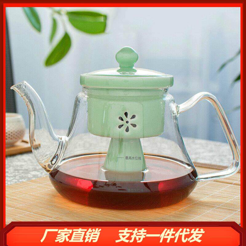 电陶炉加热蒸茶壶蒸汽茶器耐热玻璃茶具养生壶陶瓷过滤直火煮茶壶
