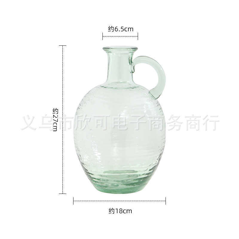 单醉现代水马摆件养花瓶耳壶简约轻木落地创意客厅奢插花玻璃吊钟