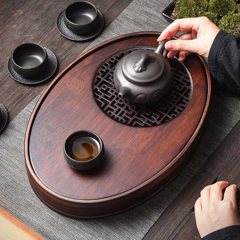 百搭盛水家用胡桃简约盘储水式茶盘茶台茶托盘家居椭圆形色