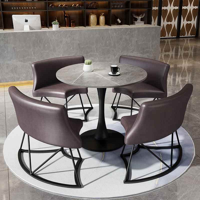 意式极简灰色岩板小圆桌茶几轻奢售楼处4S店商务接待洽谈桌椅组合