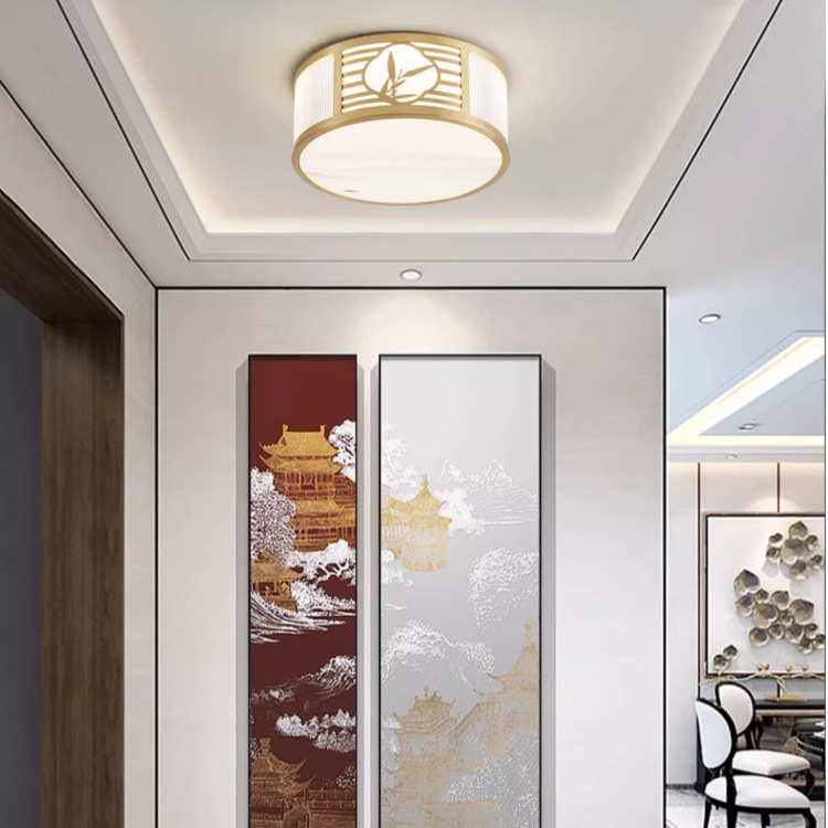 新中式吸顶灯全铜过道走廊灯入户门厅阳台玄关灯简约现代圆形新款