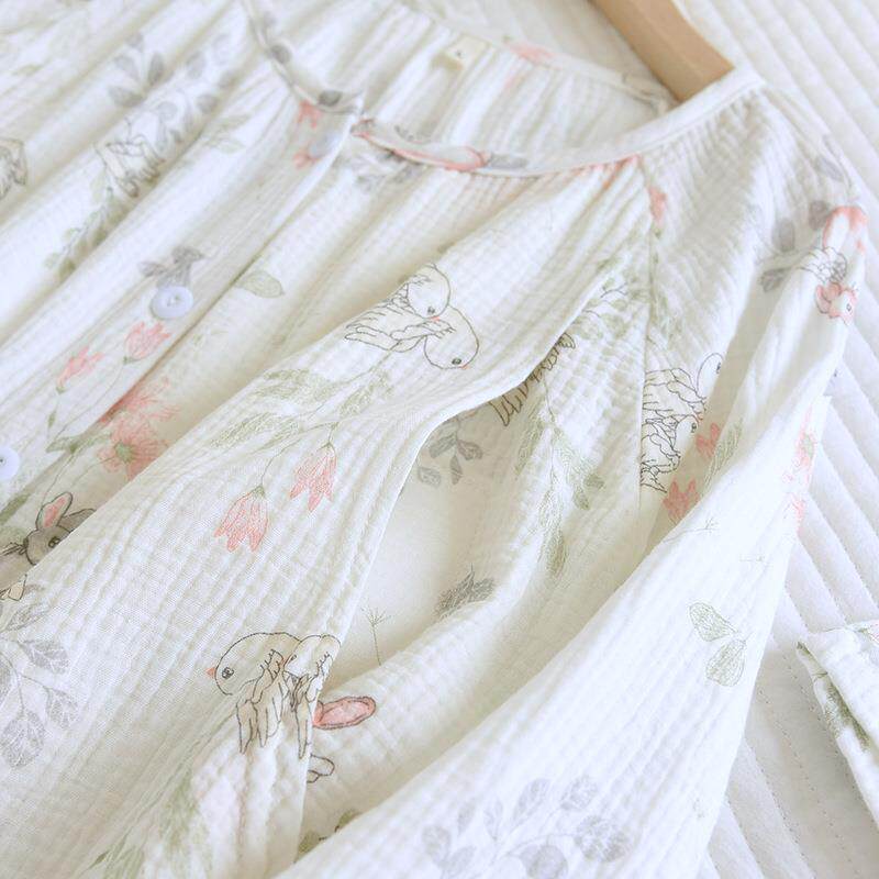 新款直销带胸垫月子服夏季新款纯棉绉纱布不漏点月子服产妇待产产