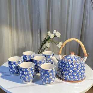 陶瓷提梁壶家用民宿餐厅酒店大号复古茶壶茶杯泡茶壶带过滤900ml