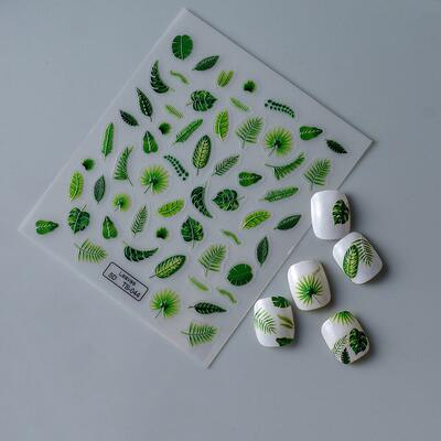 绿叶浮雕美甲贴纸指甲饰品 Tropical Green Leaf Nail Stickers