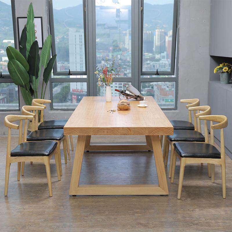 现代简约实木餐桌椅组合原木餐厅沙发椅餐桌一体桌子餐厅组合套装