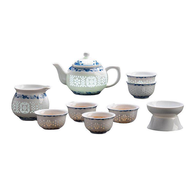 青花瓷玲珑茶具套装礼盒中式功夫茶具活动商务礼品陶瓷茶具茶盏套
